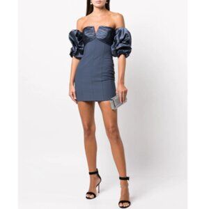 CINQ À SEPT 'Teo' Puff-Sleeve Off-Shoulder Mini Dress, Shadow Blue